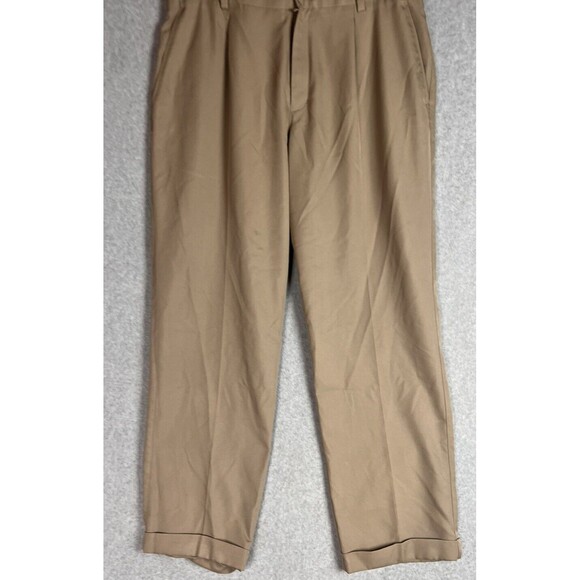 Nike Golf Dri-Fit Golf Pants Men 36X34 Khaki FitDry Pleated Cuffed Swoosh Logo - Picture 3 of 11